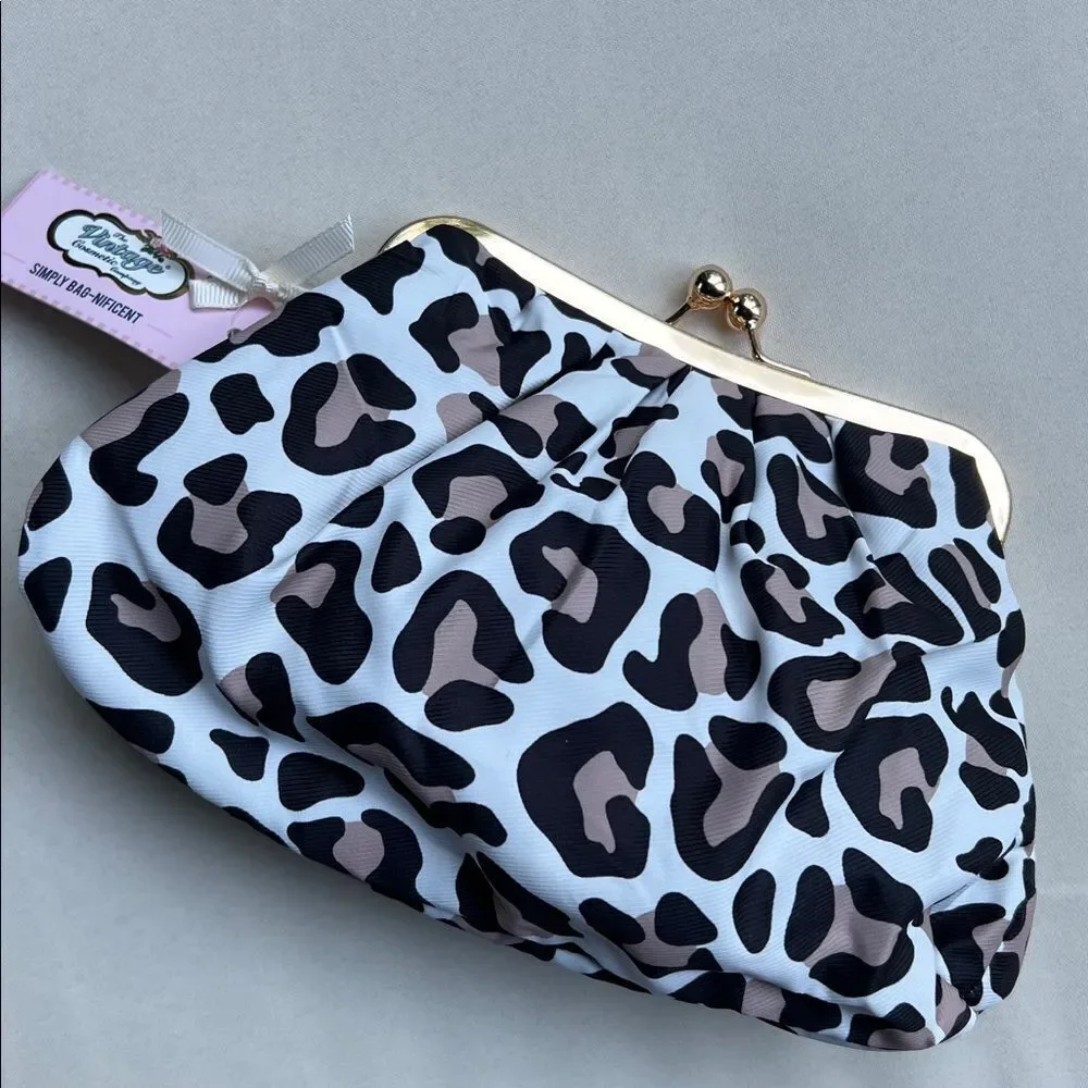 The Vintage Cosmetic Company Kiss Lock Leopard Print Cosmetic Bag